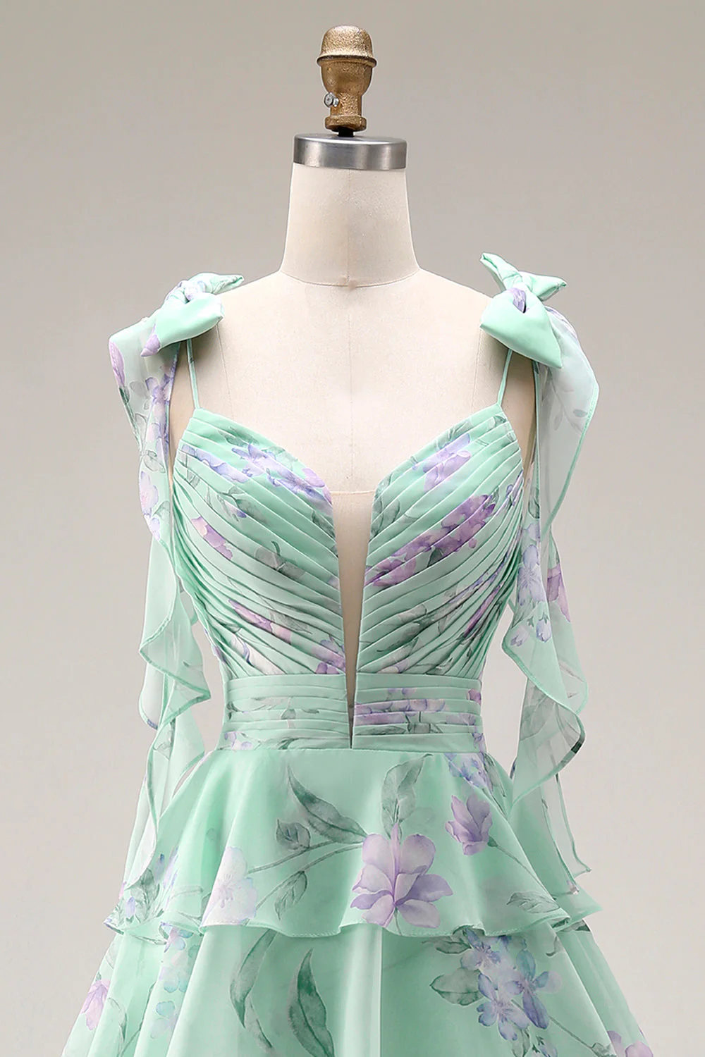 Bleu Rose Fleur Une robe de bal longue en chiffon à volants avec fente - Image 14