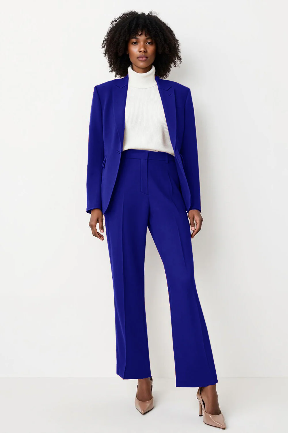 Bleu royal 2 pièces châle revers femmes costumes