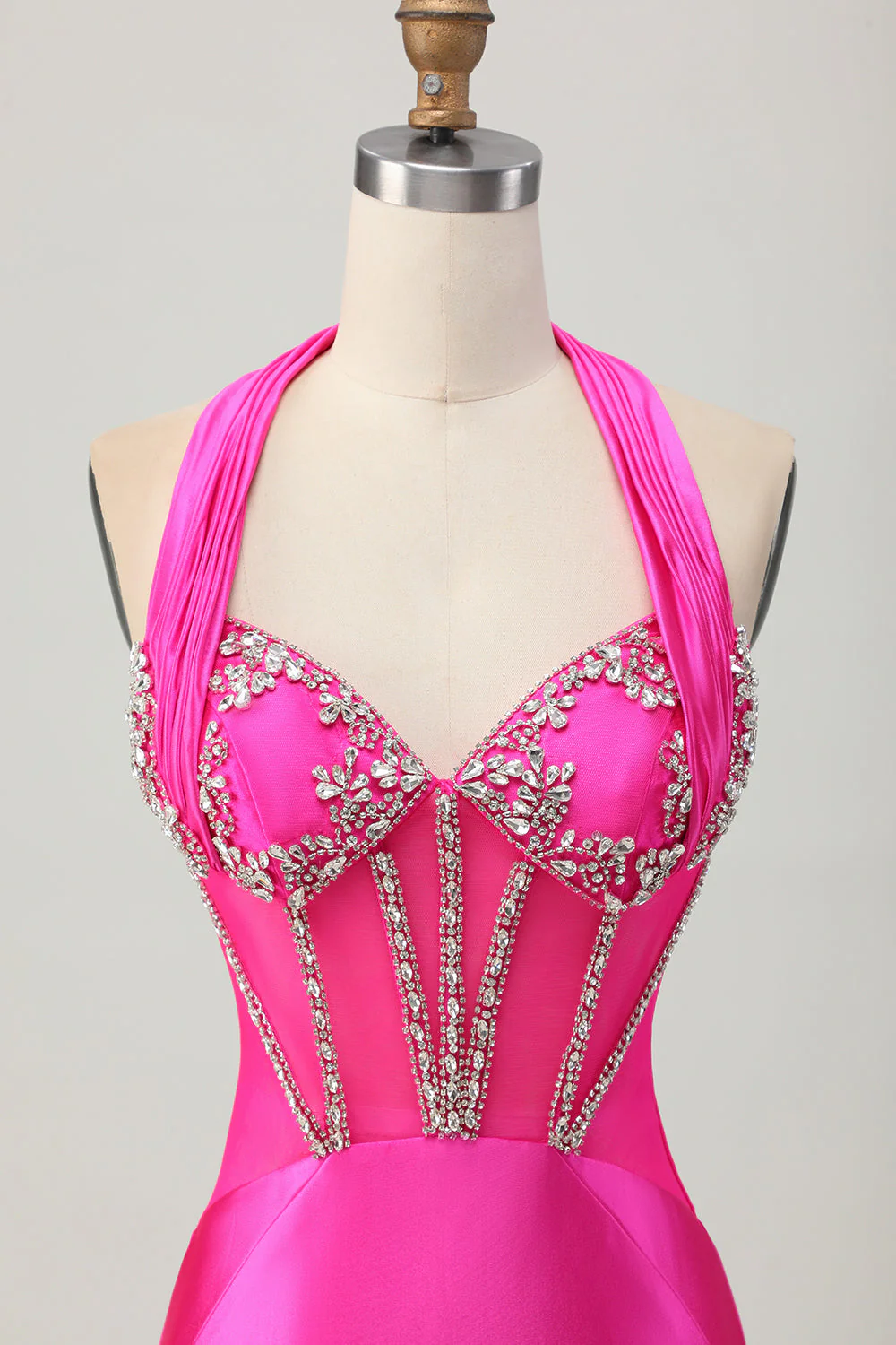 Bleu royal moulante dos nu Satin Robe de soirée courte avec strass - Image 10