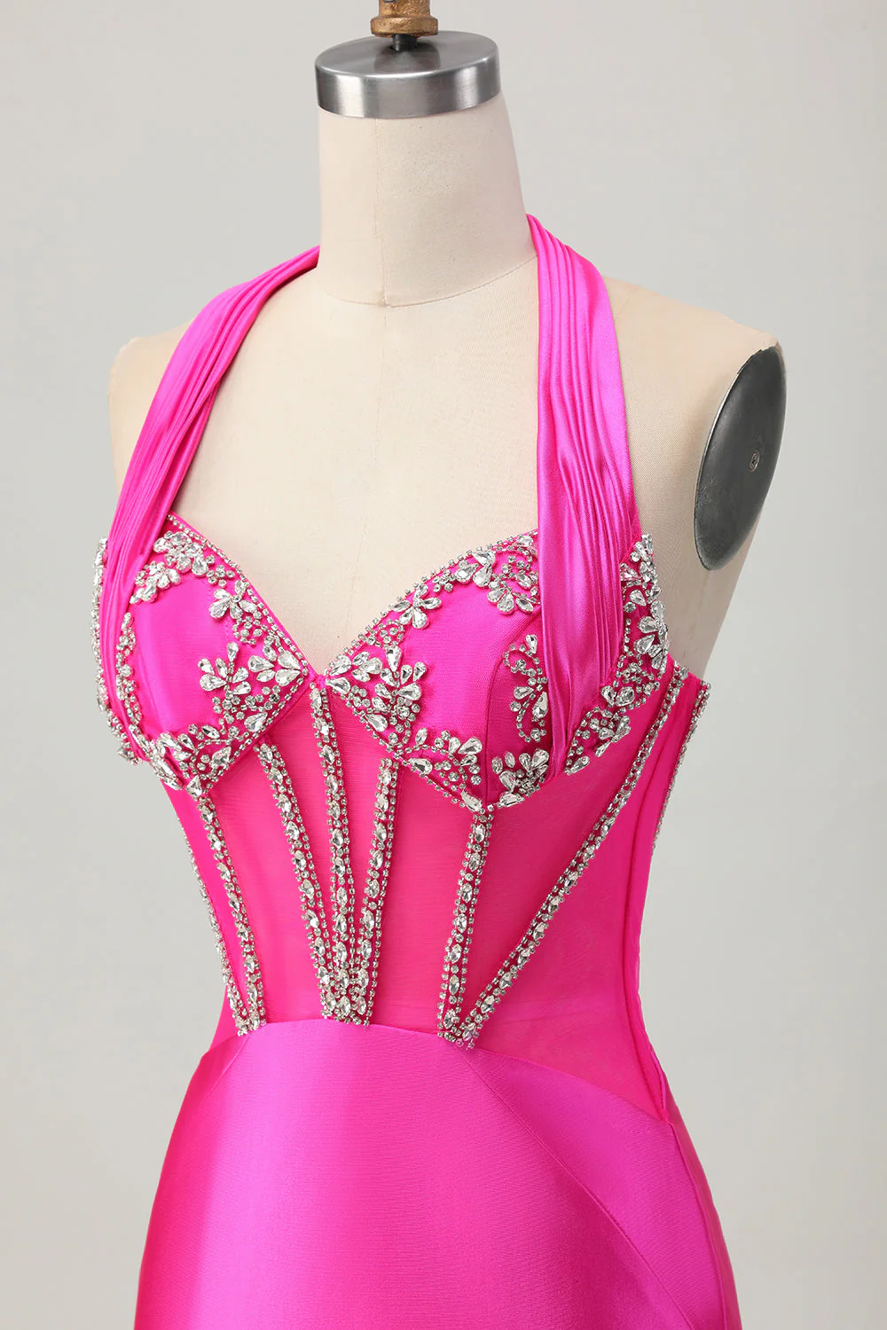Bleu royal moulante dos nu Satin Robe de soirée courte avec strass - Image 11