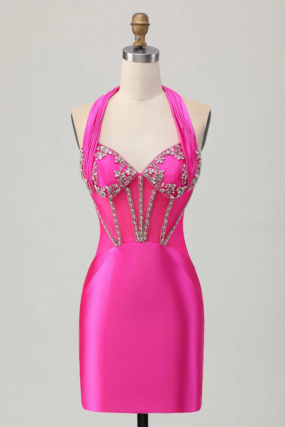 Bleu royal moulante dos nu Satin Robe de soirée courte avec strass - Image 7