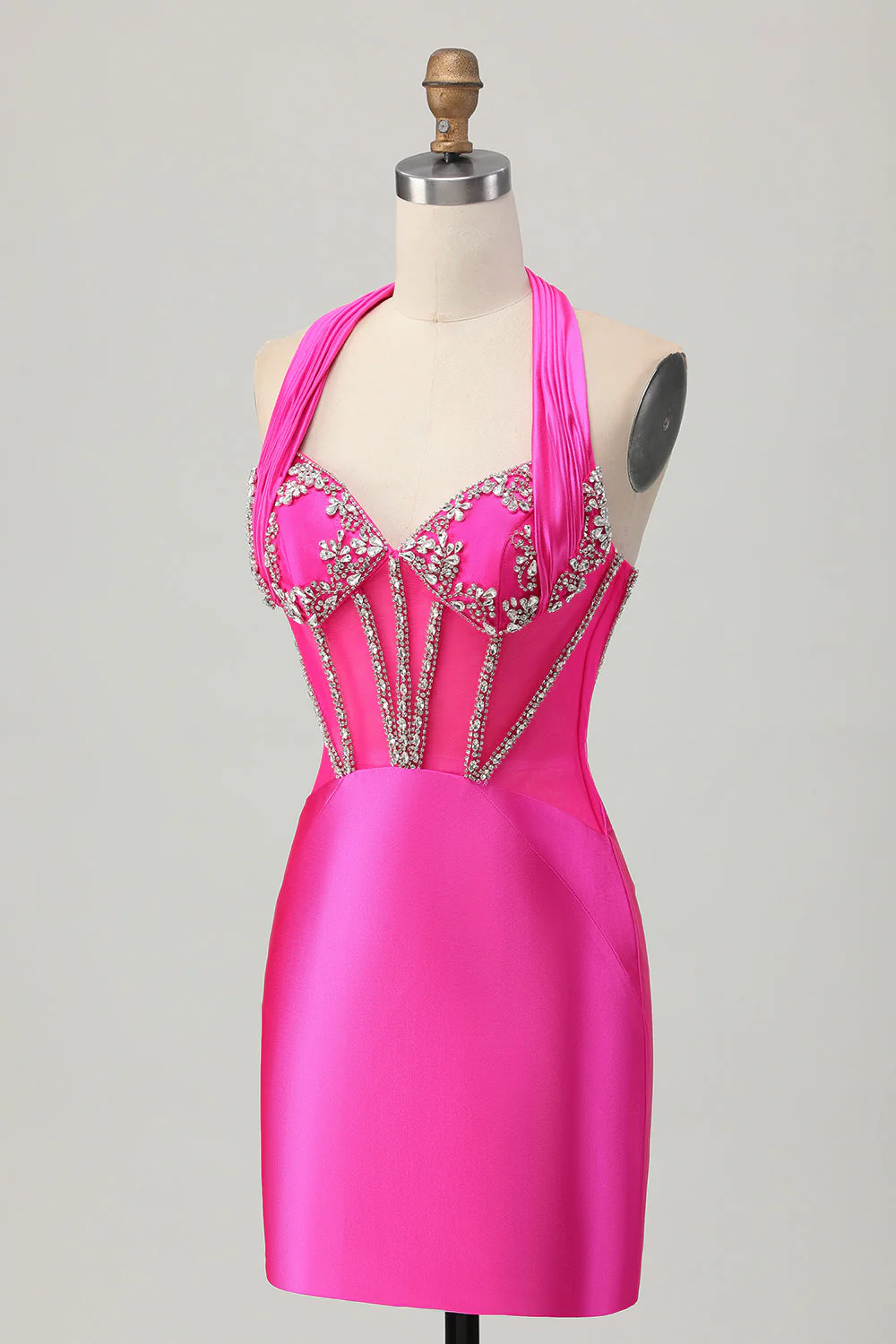 Bleu royal moulante dos nu Satin Robe de soirée courte avec strass - Image 9