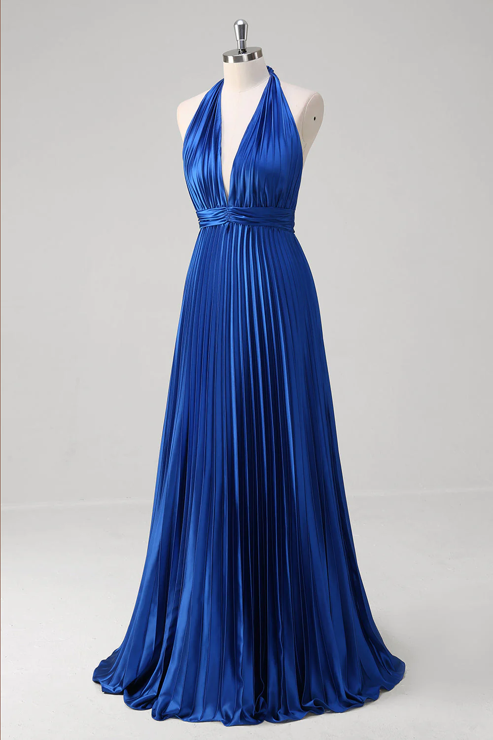 Bleu royal Robe longue plissée dos nu - Image 3