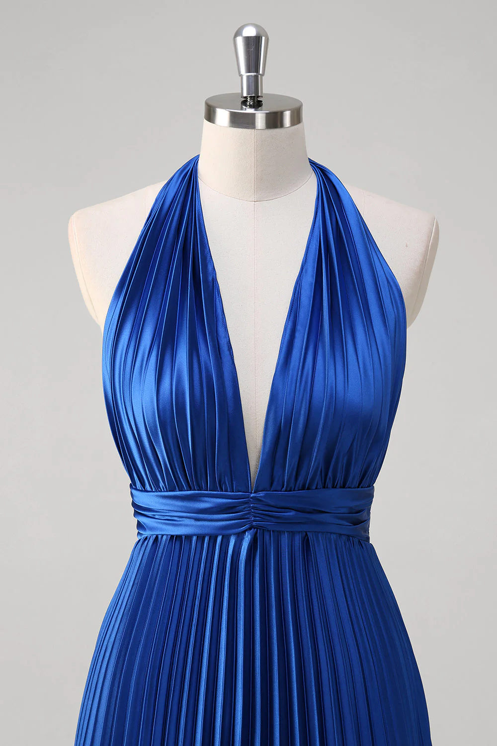 Bleu royal Robe longue plissée dos nu - Image 4