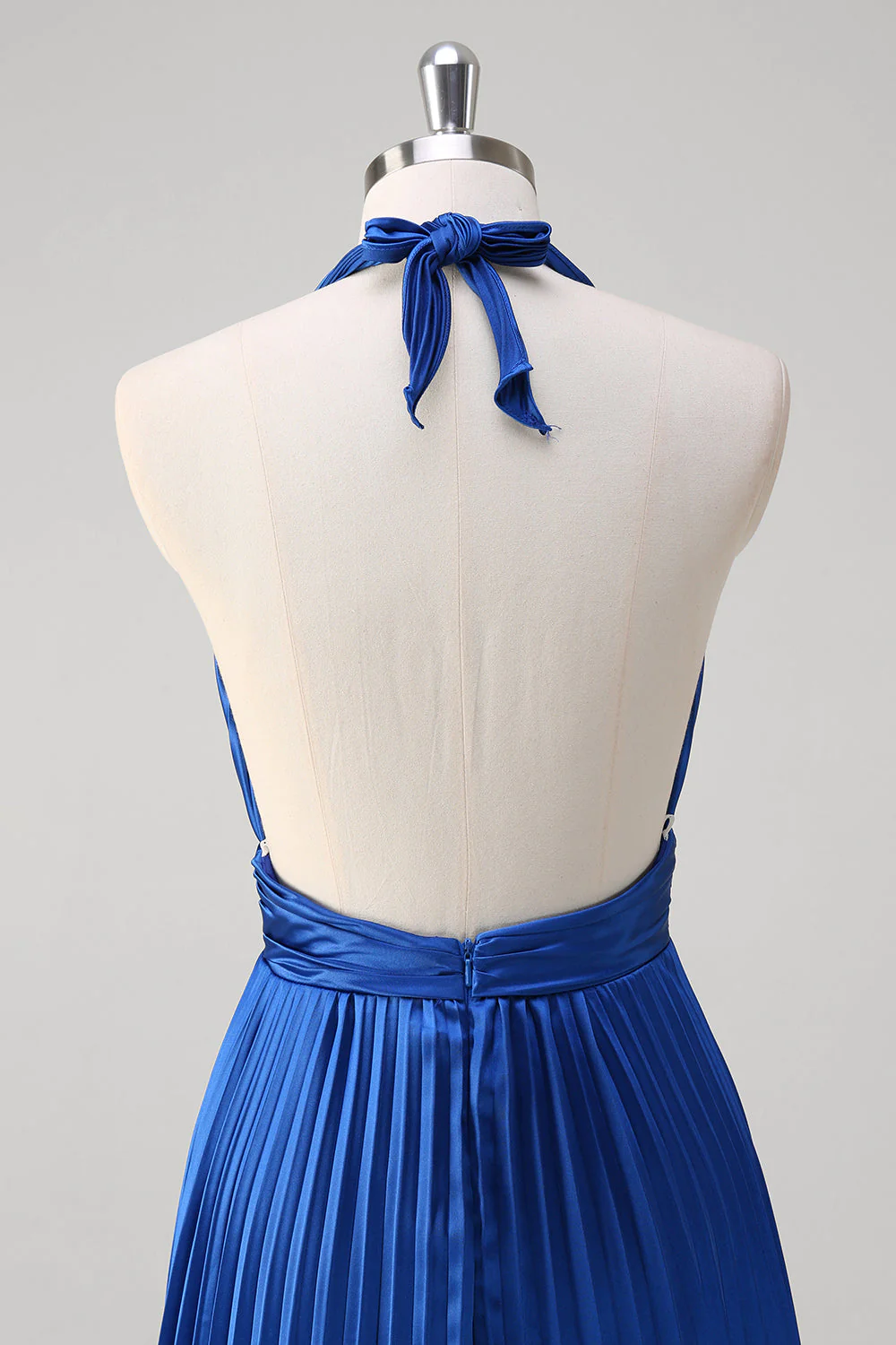 Bleu royal Robe longue plissée dos nu - Image 5