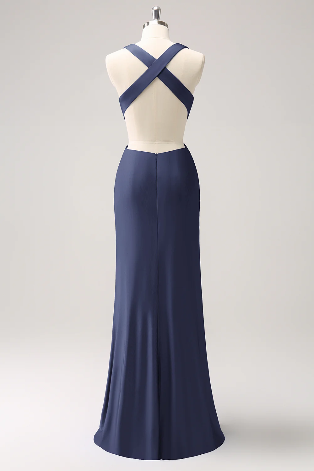Bleu royal sirène col en V découpé froncé longue robe de demoiselle d’honneur - Image 15