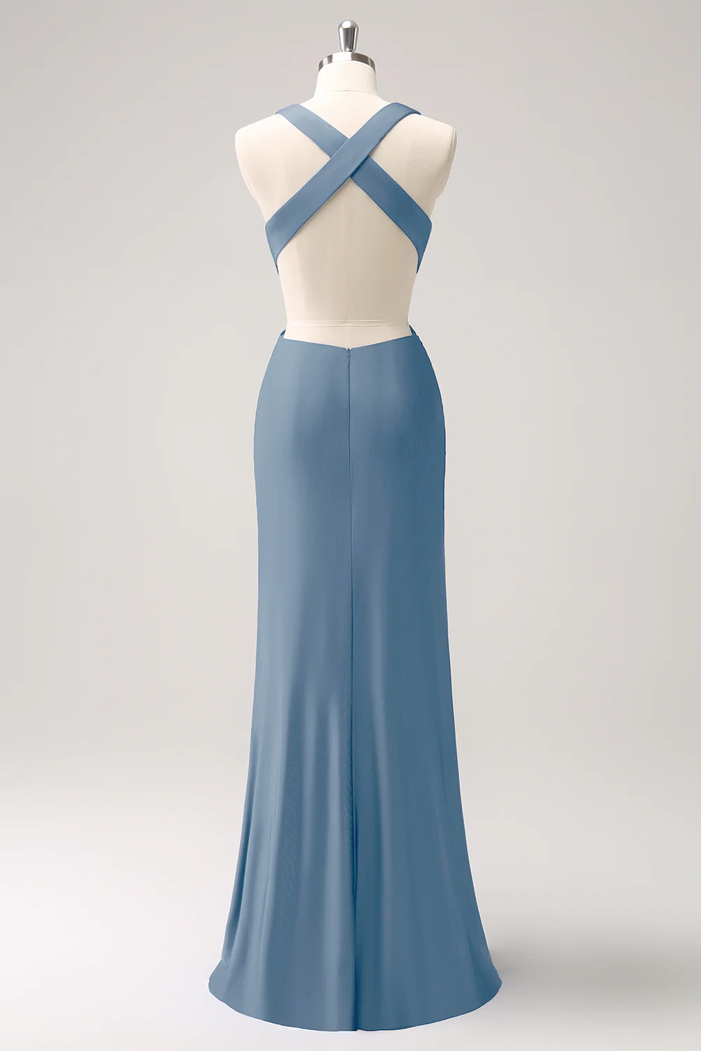 Bleu royal sirène col en V découpé froncé longue robe de demoiselle d’honneur - Image 17