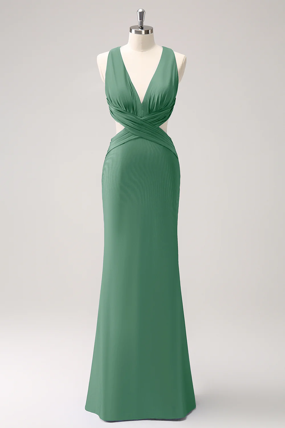Bleu royal sirène col en V découpé froncé longue robe de demoiselle d’honneur - Image 18