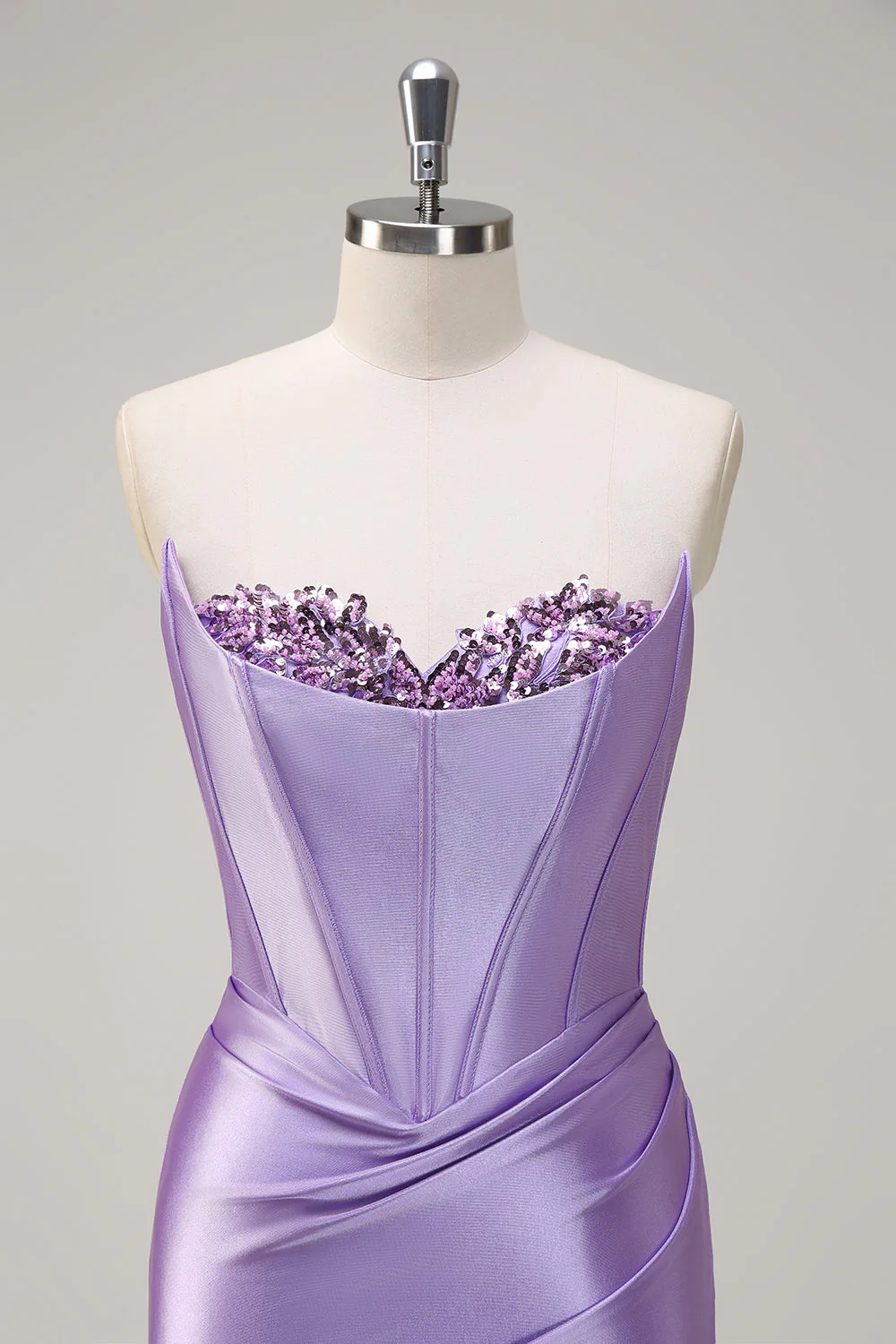 Bleu royal Sirène sans bretelles Corset Sequin Ruched Robe longue de bal avec fente - Image 10