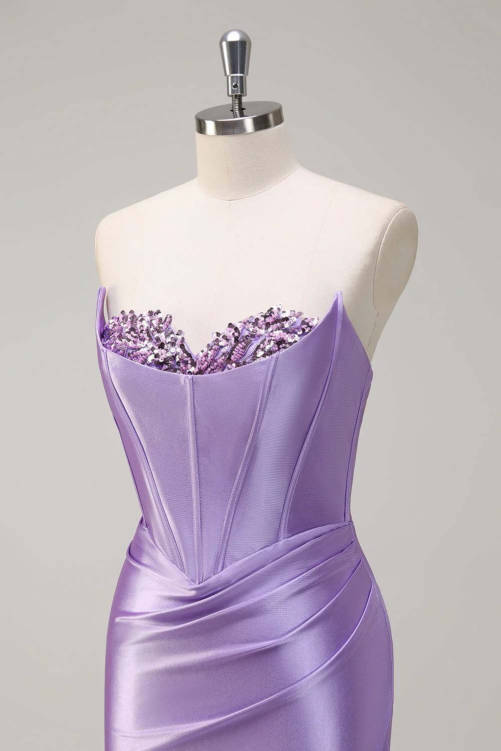 Bleu royal Sirène sans bretelles Corset Sequin Ruched Robe longue de bal avec fente - Image 12