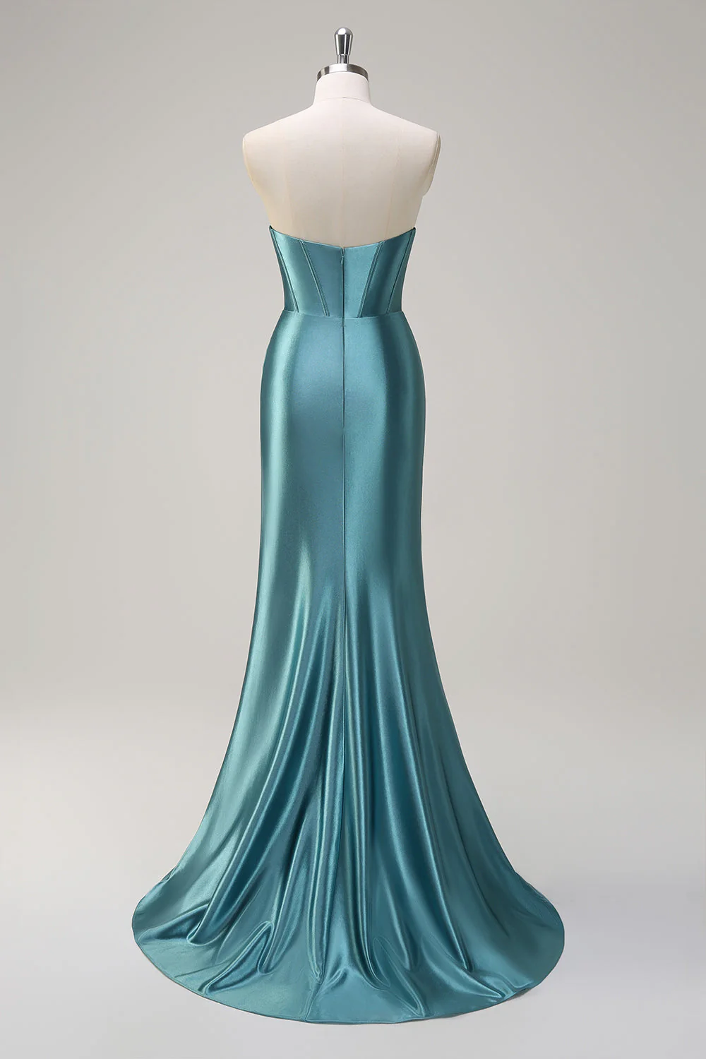 Bleu royal Sirène sans bretelles Corset Sequin Ruched Robe longue de bal avec fente - Image 14