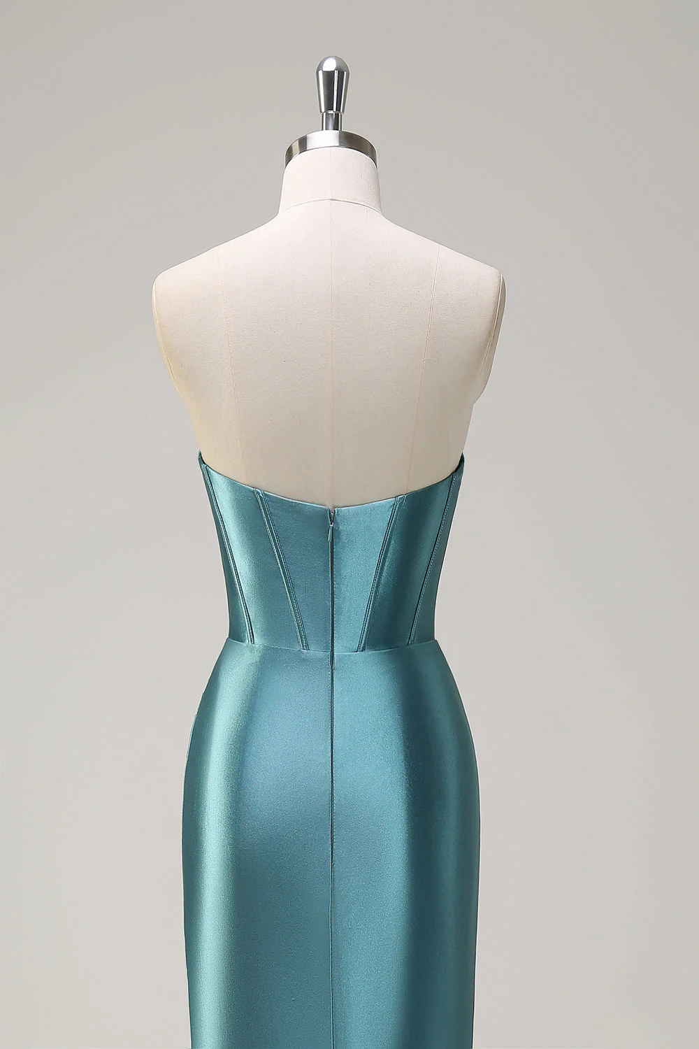 Bleu royal Sirène sans bretelles Corset Sequin Ruched Robe longue de bal avec fente - Image 17