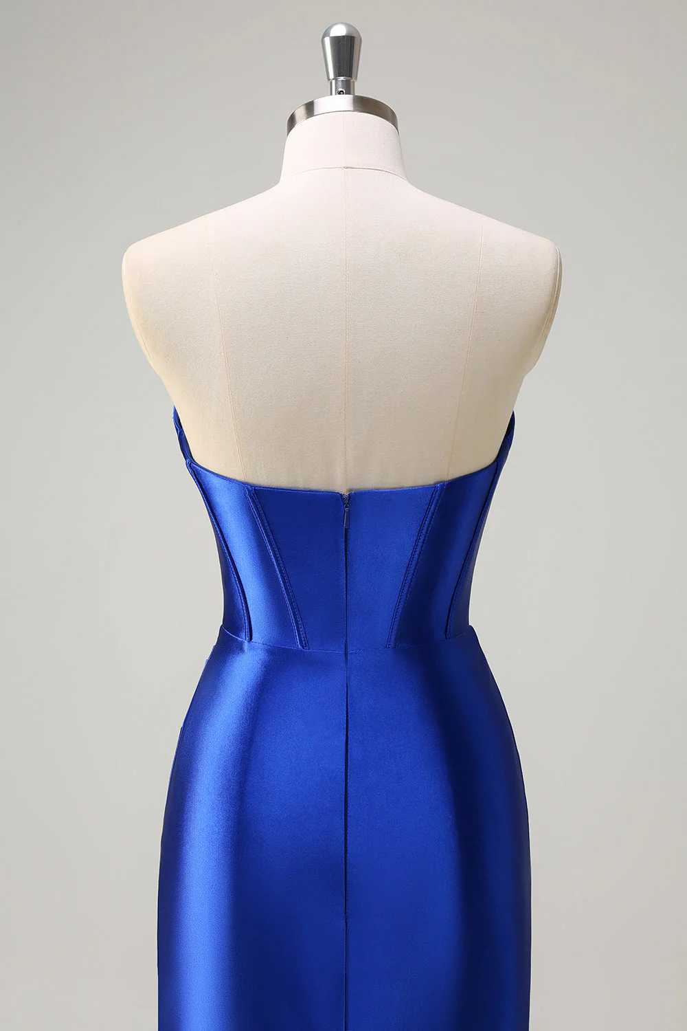 Bleu royal Sirène sans bretelles Corset Sequin Ruched Robe longue de bal avec fente - Image 5