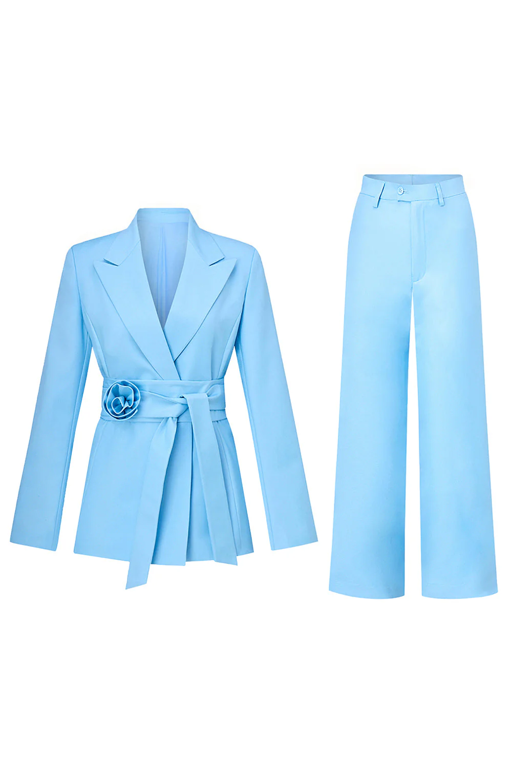 Blue Peak Lapel Costumes 2 pièces pour femmes avec ceinture - Image 3