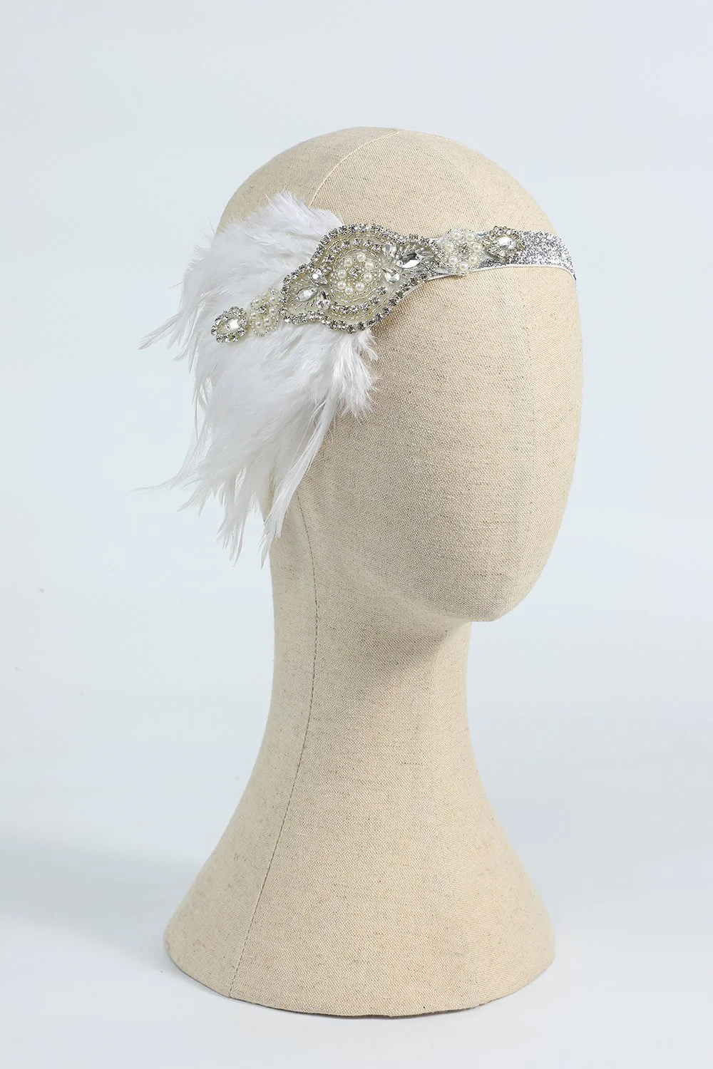 Blush 1920s Bandeau à paillettes perlés avec plume - Image 5