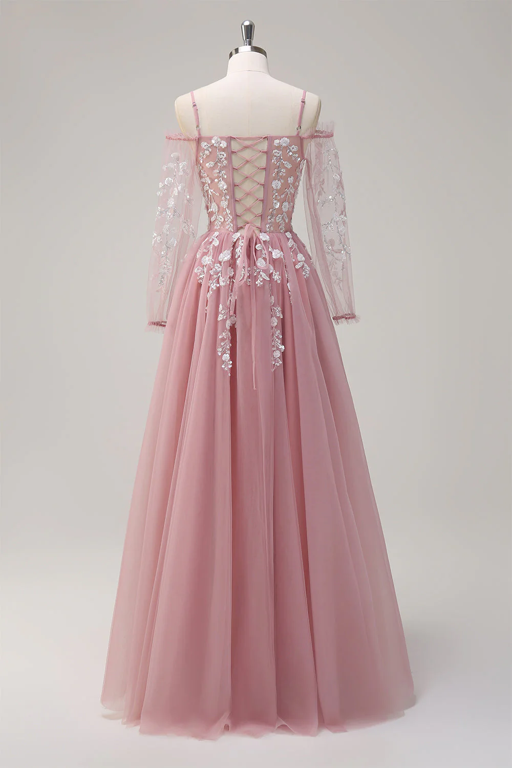 Blush A-ligne Épaule Dénudée Corset Applique Robe de Soirée Longue avec Fente - Image 2