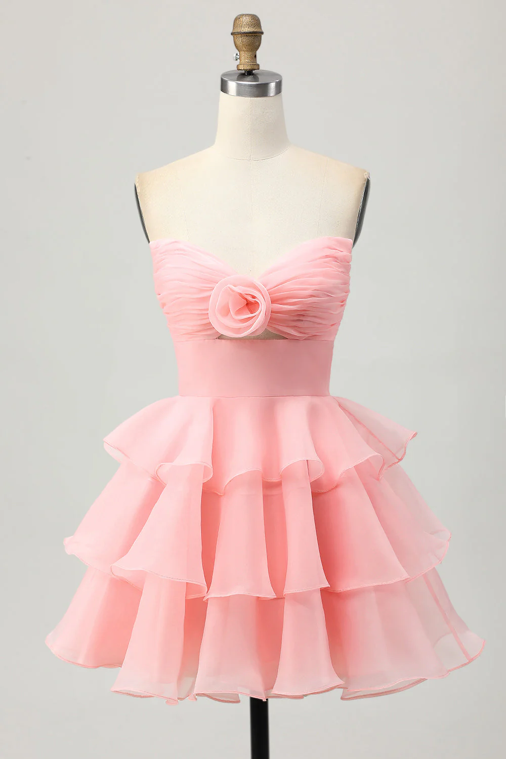 Blush A-Trap Robe de cocktail à plusieurs niveaux avec fleurs 3D - Image 7