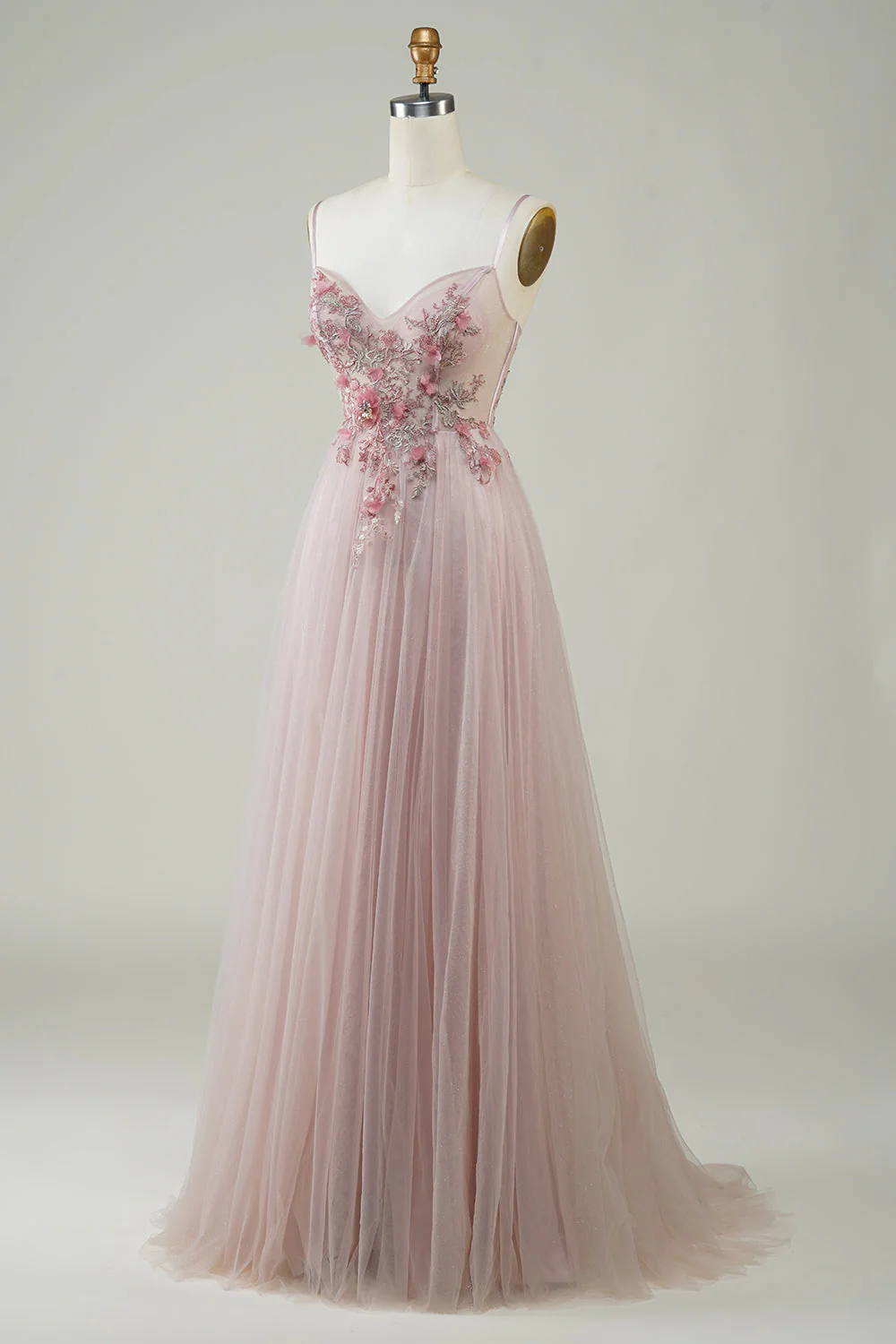 Blush Corset A-Line Robe longue de Soirée avec fleurs - Image 3