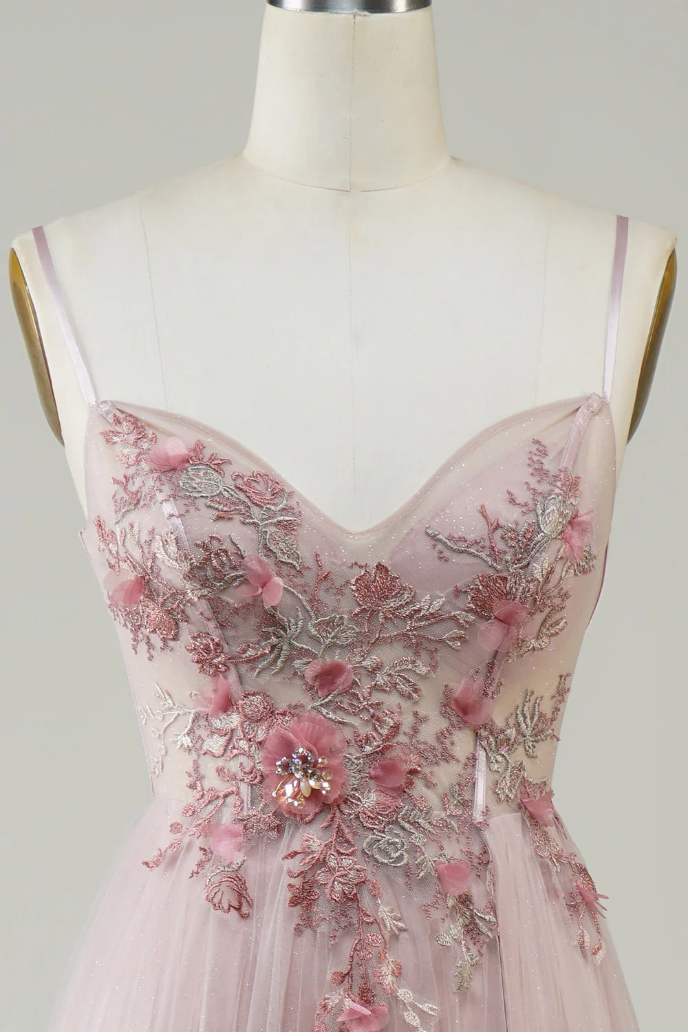 Blush Corset A-Line Robe longue de Soirée avec fleurs - Image 4