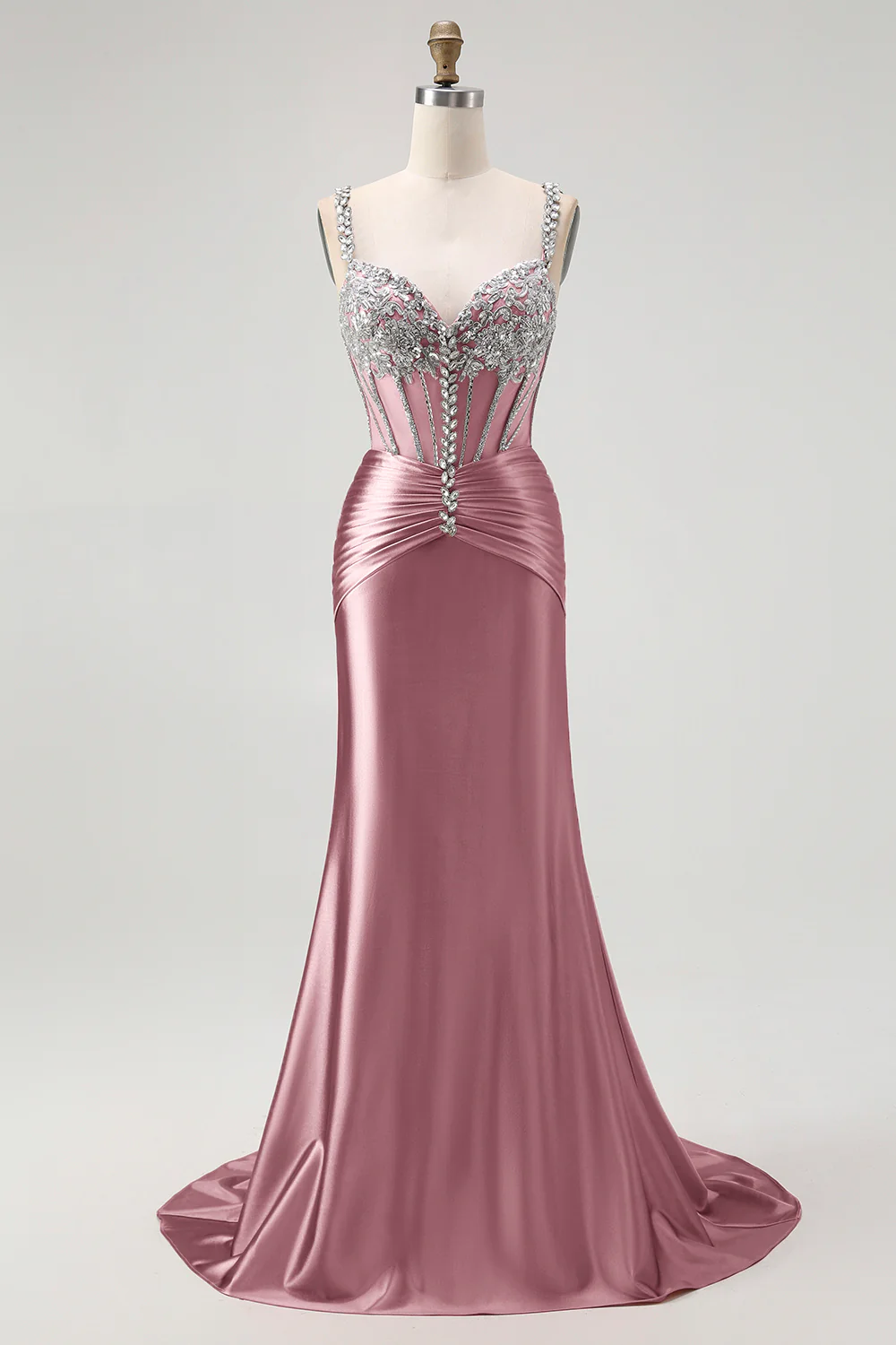 Robe de soirée sirène longue bustier blush à strass - Image 13