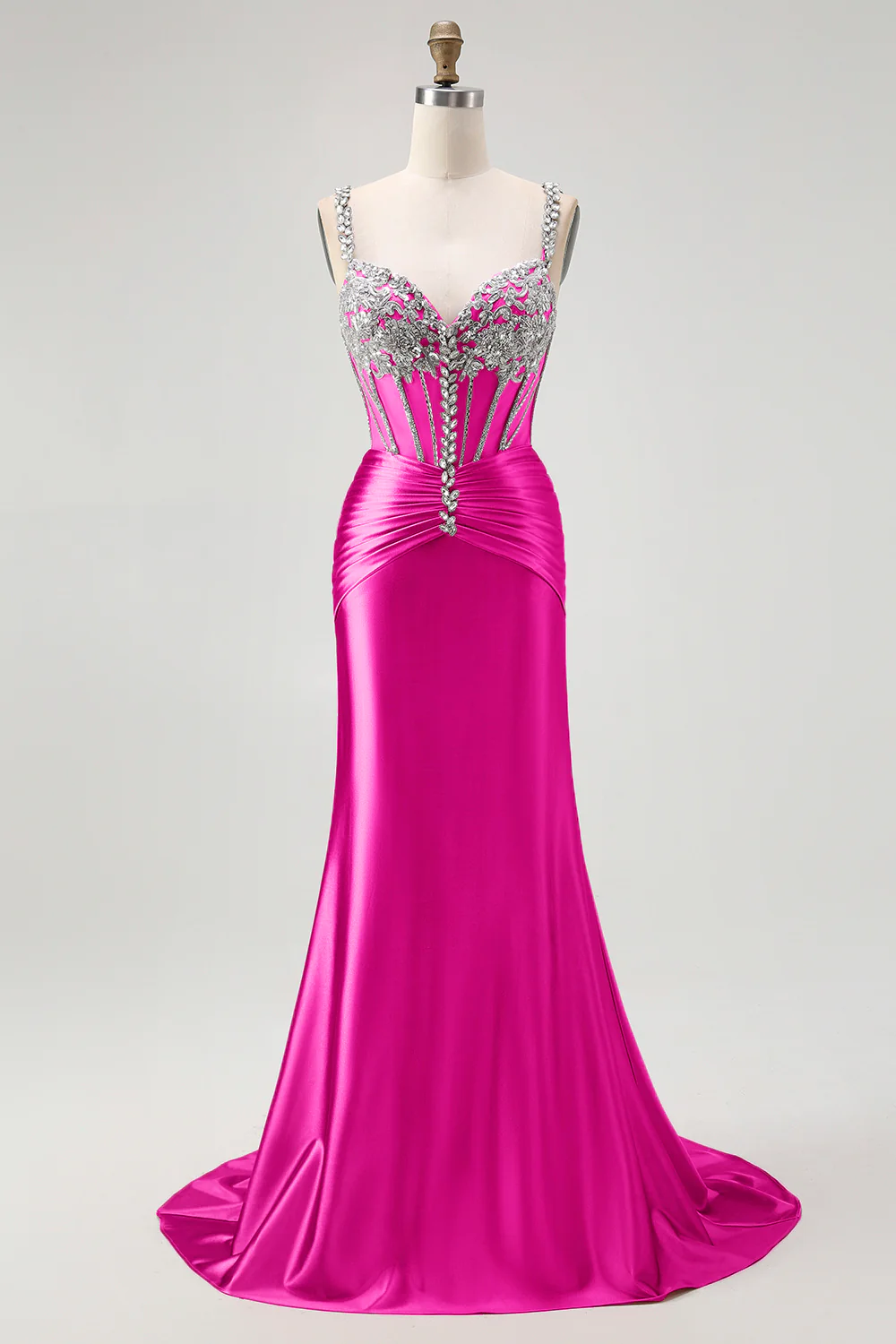 Robe de soirée sirène longue bustier blush à strass - Image 15