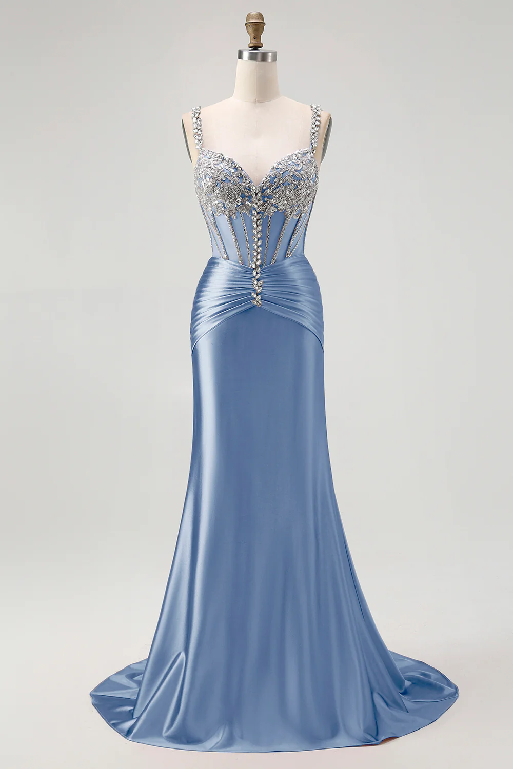 Robe de soirée sirène longue bustier blush à strass - Image 19