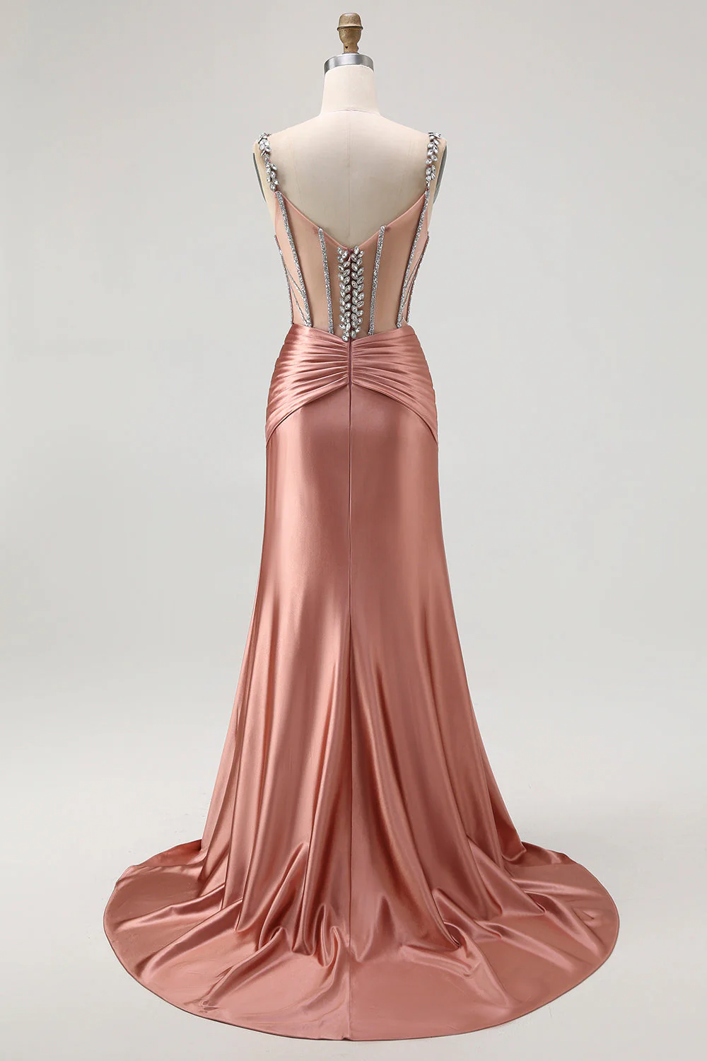 Robe de soirée sirène longue bustier blush à strass - Image 2