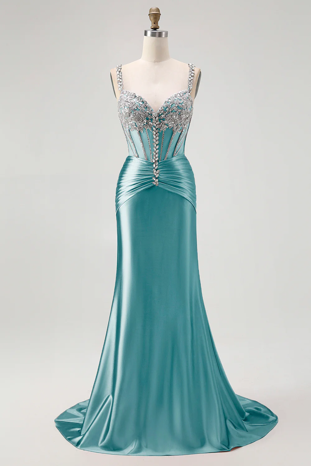 Robe de soirée sirène longue bustier blush à strass - Image 27