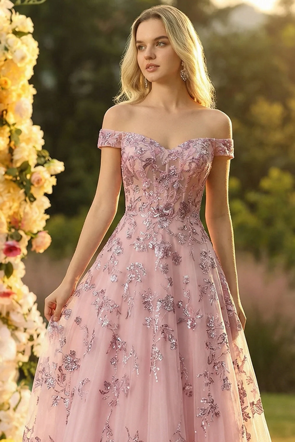 Blush dénudé Une robe de bal longue à paillettes Corset Line - Image 3