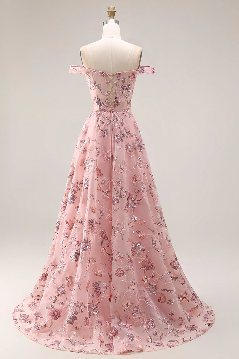 Blush fleur décollée A Line Longue robe de bal avec fente - Image 2