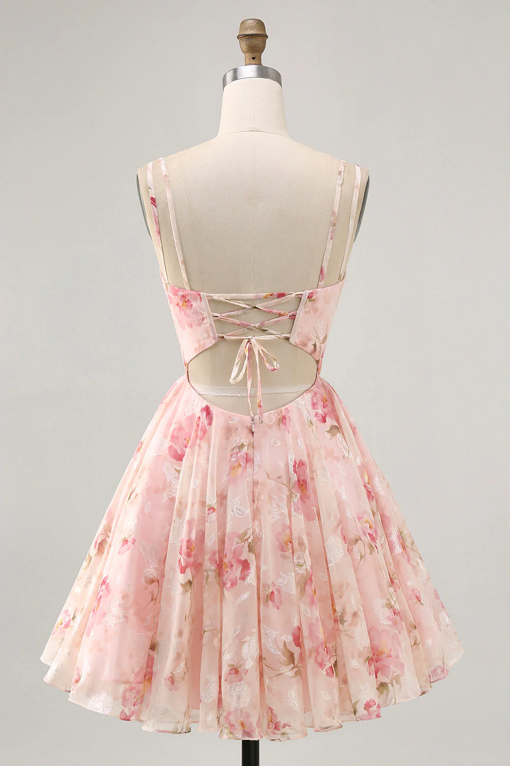 Blush Floral Une ligne Corset à col carré Robe de bal imprimée - Image 2
