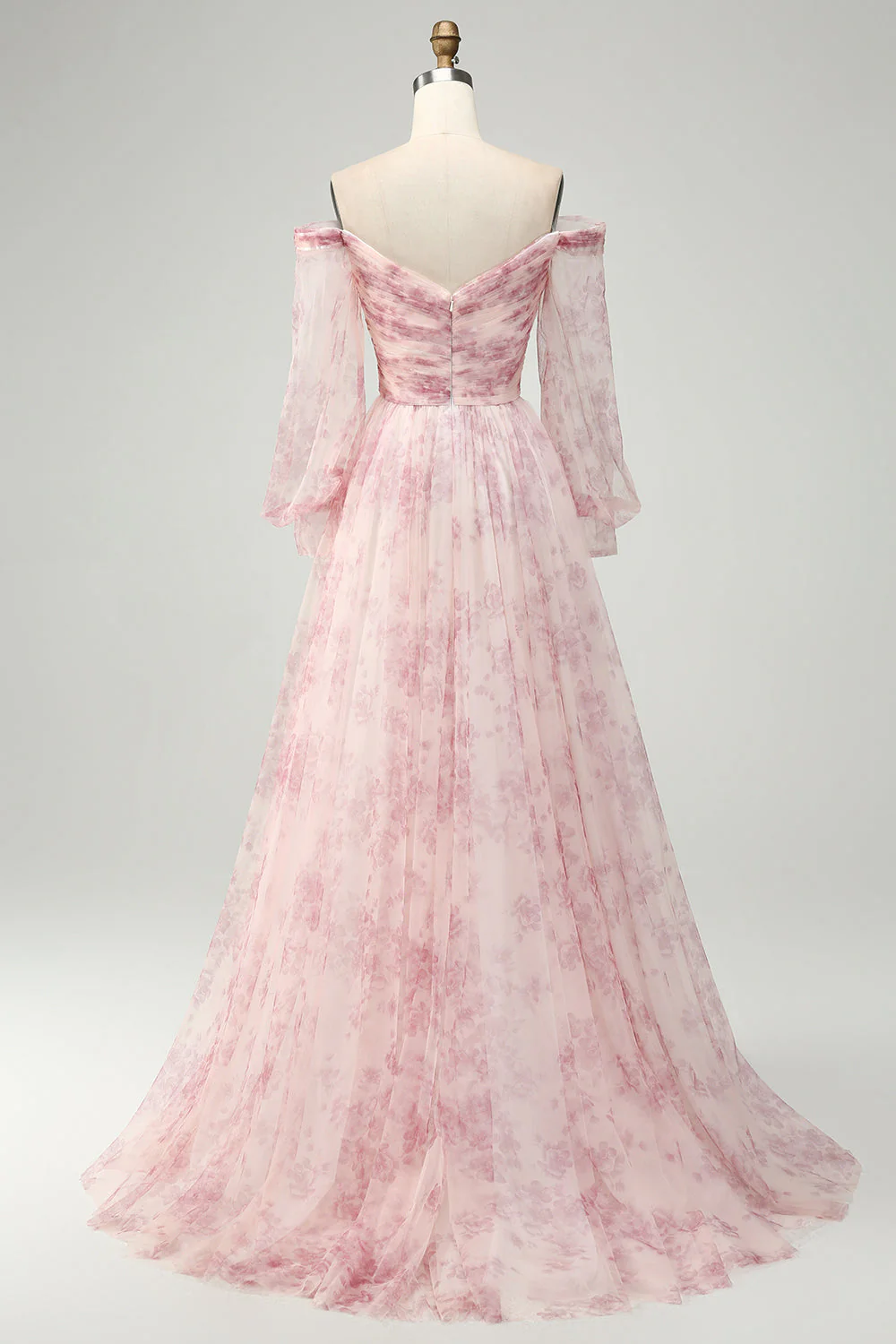 Blush Flower A-ligne Robe de bal à imprimé épaules dénudées avec fente - Image 2