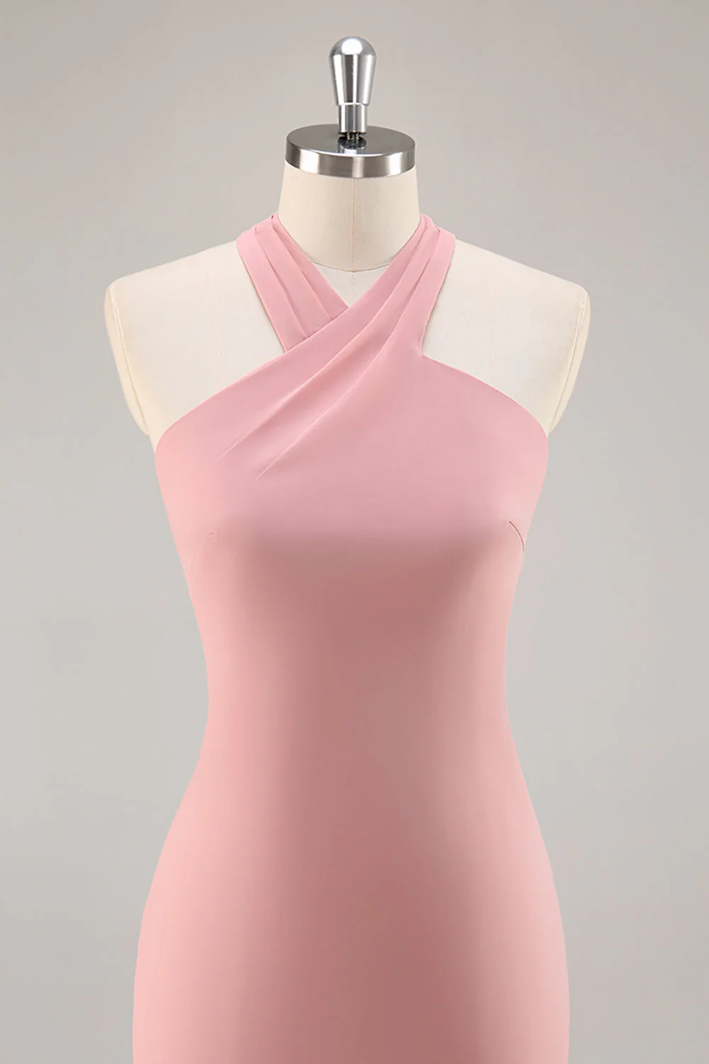 Blush Halter Sirène Robe de demoiselle d’honneur longue en mousseline de soie avec noeud - Image 4