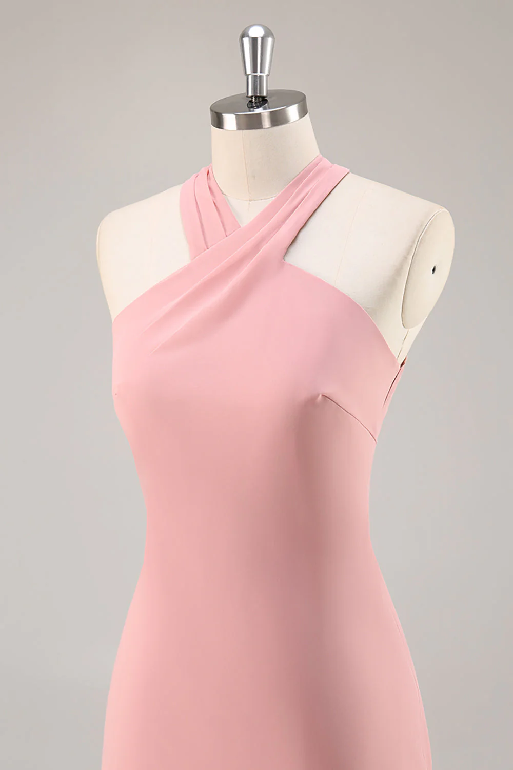Blush Halter Sirène Robe de demoiselle d’honneur longue en mousseline de soie avec noeud - Image 6