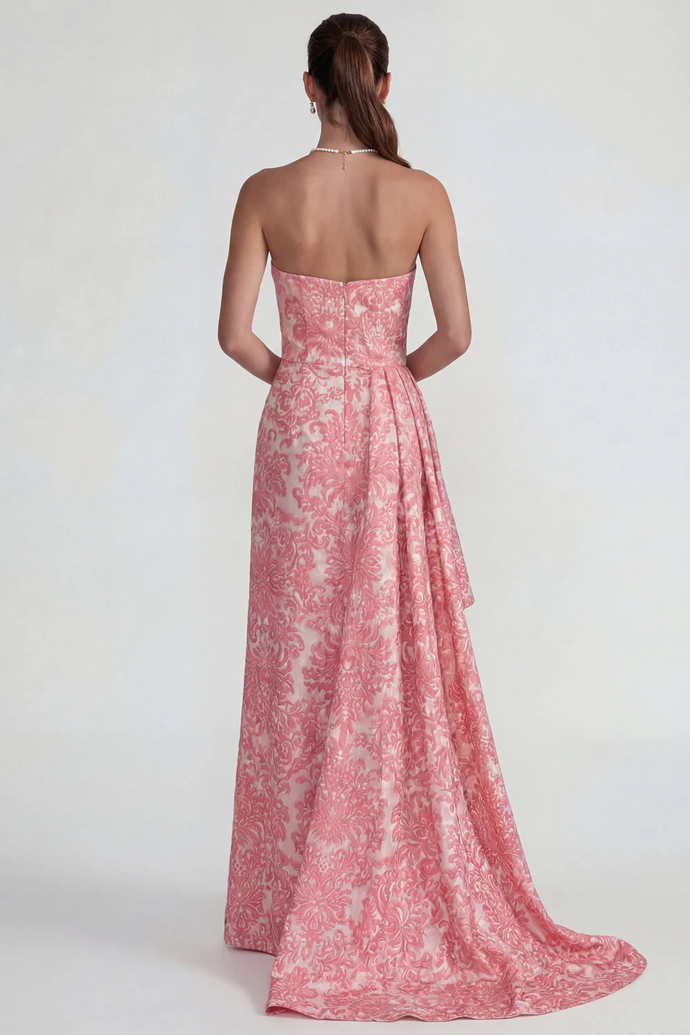 Blush Jacquard Anneau sans bretelles Fourreau longue robe formelle avec fente - Image 2