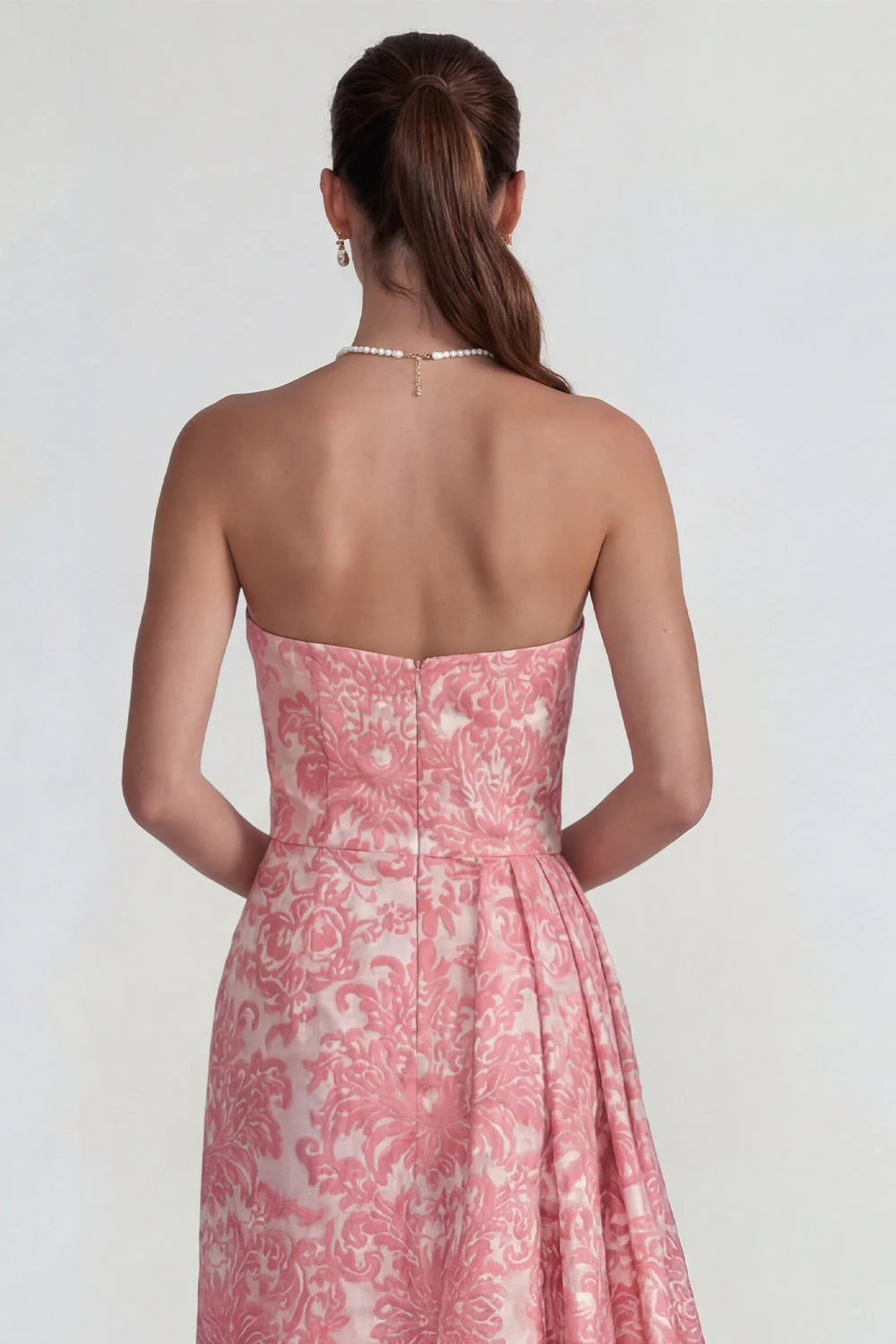 Blush Jacquard Anneau sans bretelles Fourreau longue robe formelle avec fente - Image 4