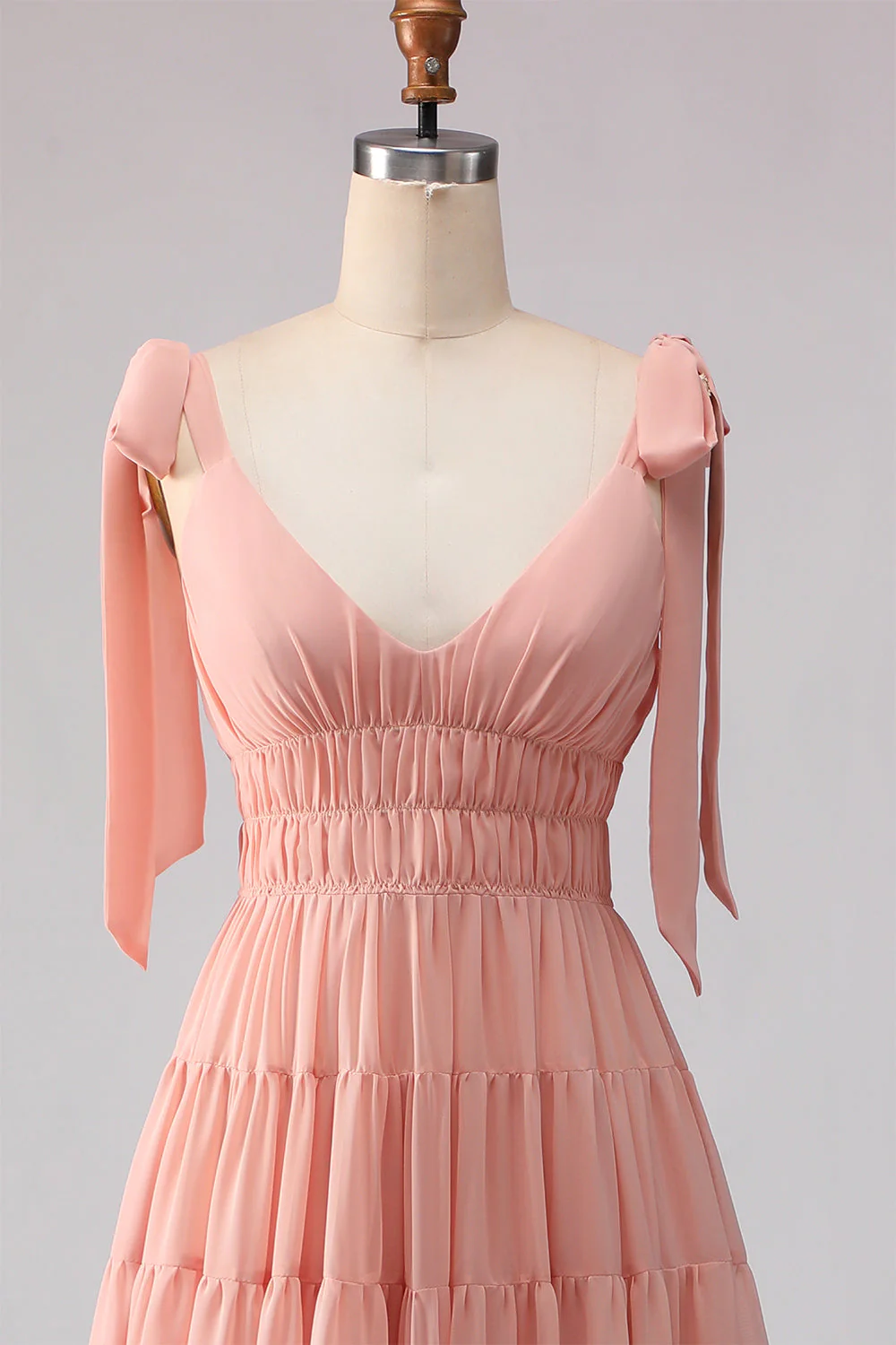 Blush Ligne A Bandes à nœud Tirant ouverte et chiffon longue robe de demoiselle d’honneur - Image 4