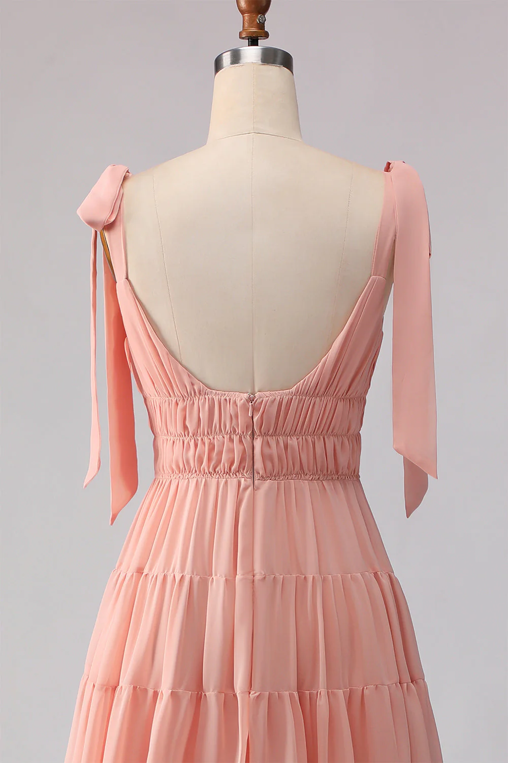 Blush Ligne A Bandes à nœud Tirant ouverte et chiffon longue robe de demoiselle d’honneur - Image 5