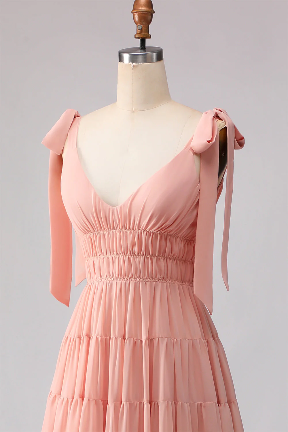 Blush Ligne A Bandes à nœud Tirant ouverte et chiffon longue robe de demoiselle d’honneur - Image 6