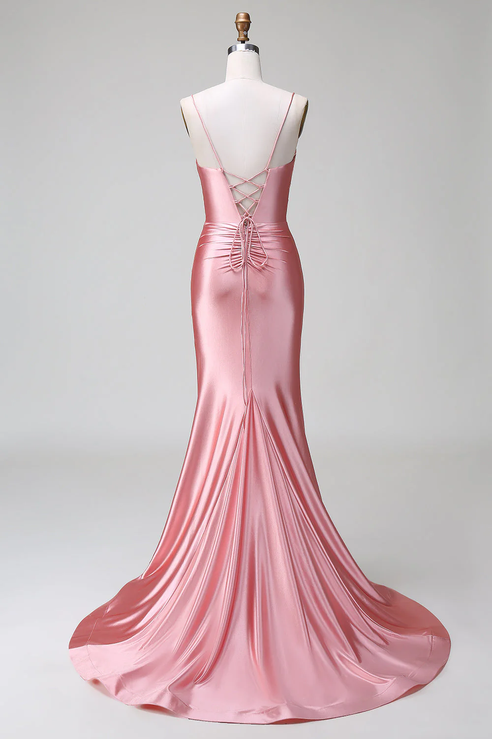 Blush Mermaid Spaghetti Straps Satin Robe de bal avec fente - Image 2