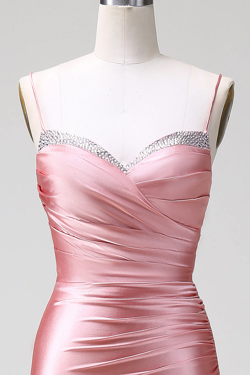 Blush Mermaid Spaghetti Straps Satin Robe de bal avec fente - Image 4