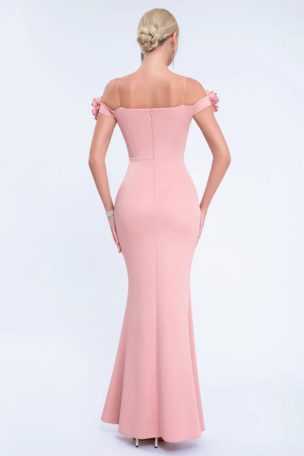 Blush Off the Shouder Robe de bal fourreau de fleurs 3D avec fente - Image 2