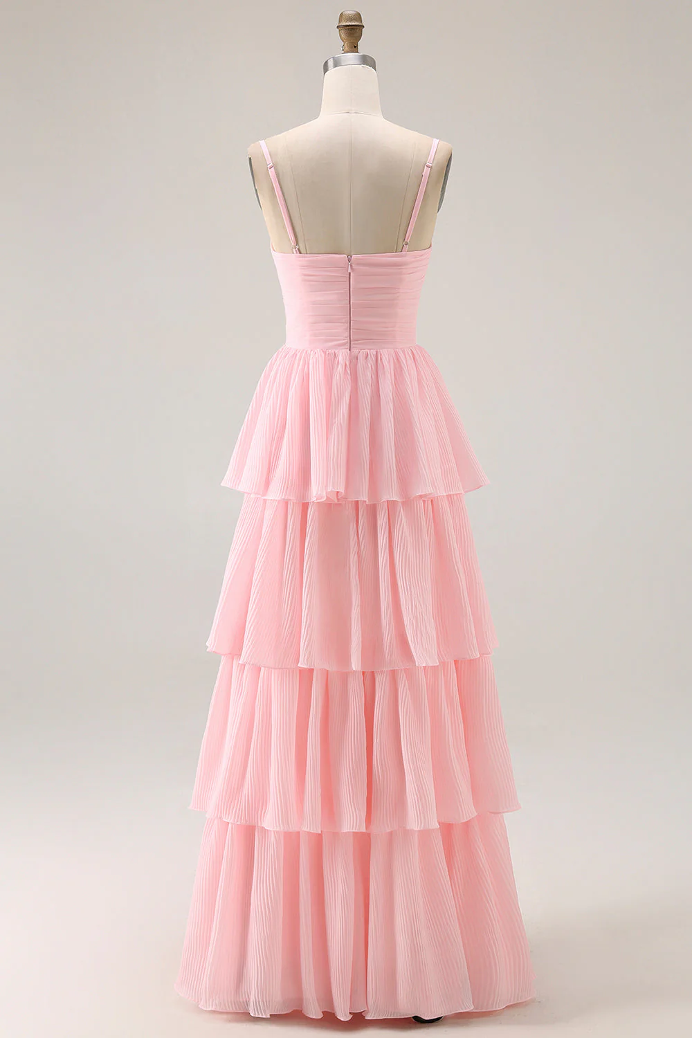 Blush Pink A Ligne Tiered Cloth Longue Robe de demoiselle d’honneur avec volants - Image 2