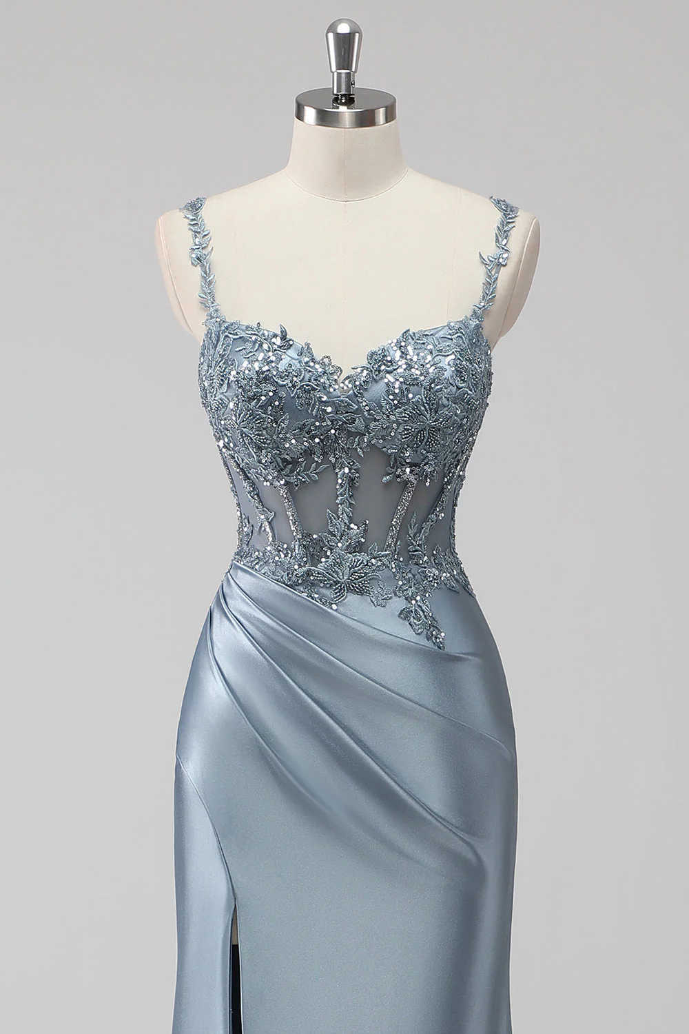 Robe de soirée sirène blush satin à sequins fente - Image 10