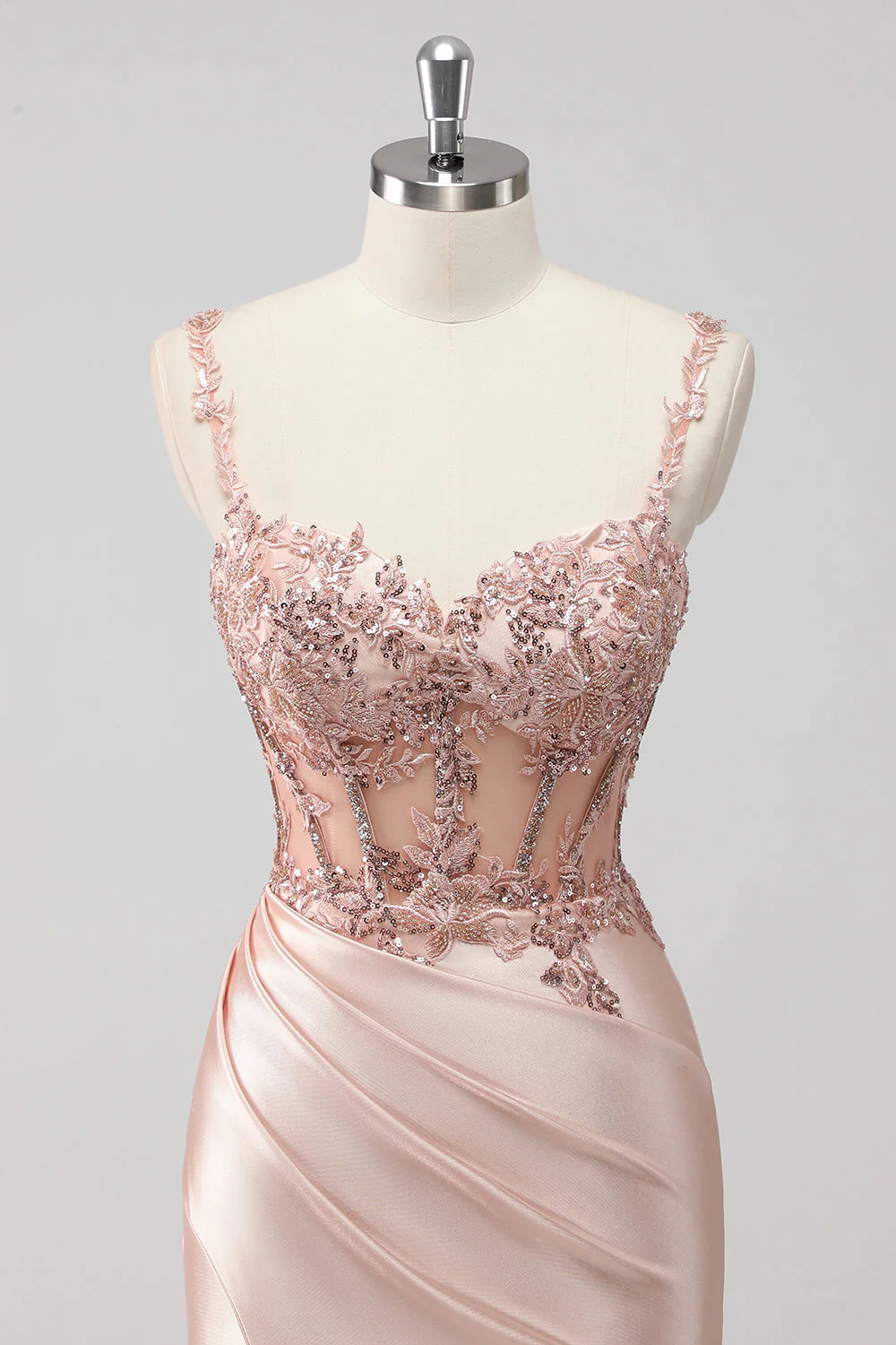 Robe de soirée sirène blush satin à sequins fente - Image 4