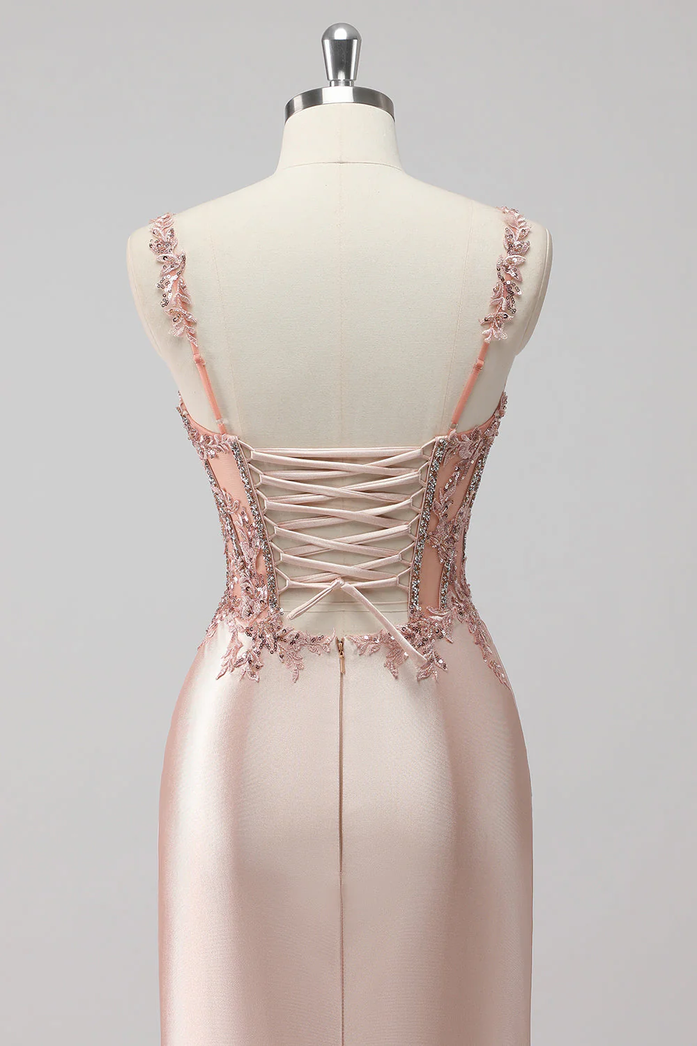 Robe de soirée sirène blush satin à sequins fente - Image 5