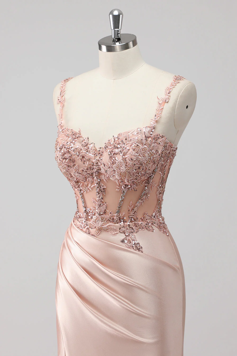 Robe de soirée sirène blush satin à sequins fente - Image 6