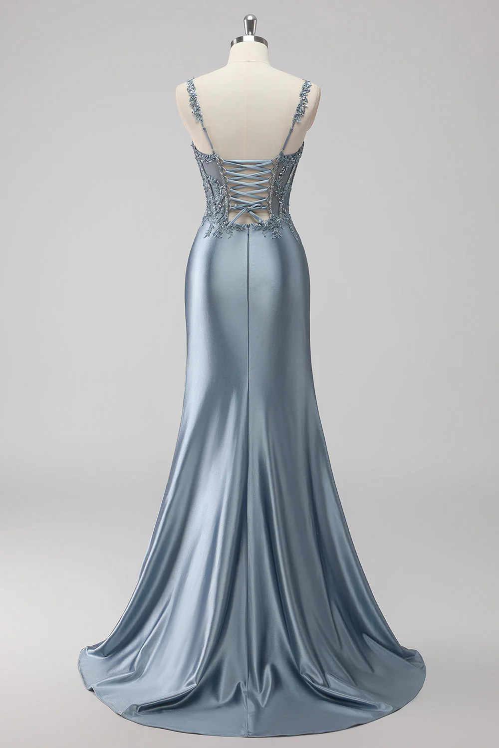 Robe de soirée sirène blush satin à sequins fente - Image 8