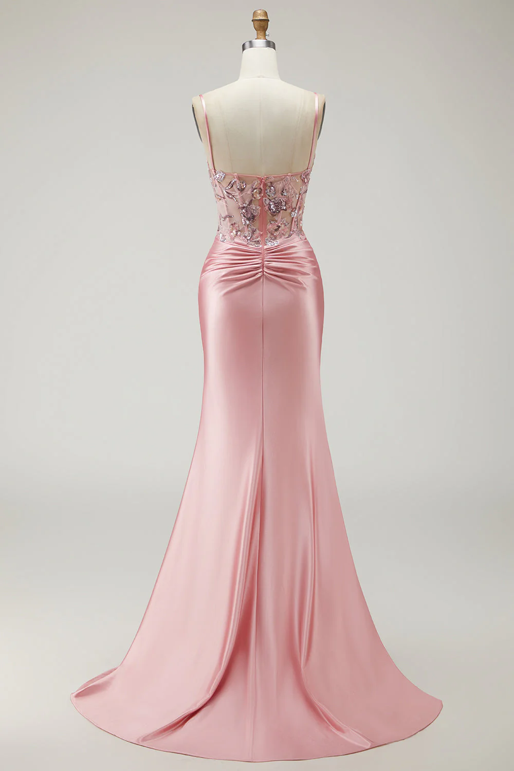Blush Sirène à bretelles fines Corset transparent en satin Robe de bal longue robe de bal avec fente - Image 2