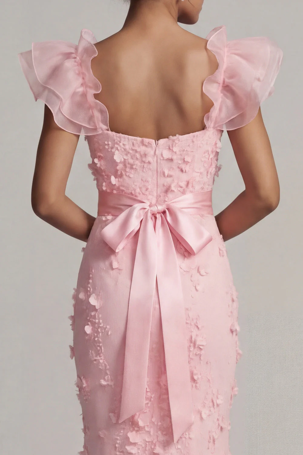 Blush sirène à manches volantes longue robe mère de la mariée avec fleurs 3D - Image 5